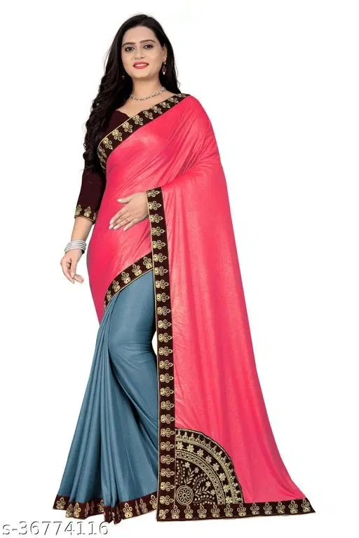 Lycra Solid Saree For Women, Multicolor
