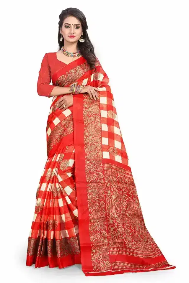 Sharda Creation Khadi Silk Printed Sarees (Red) (amaz_54)