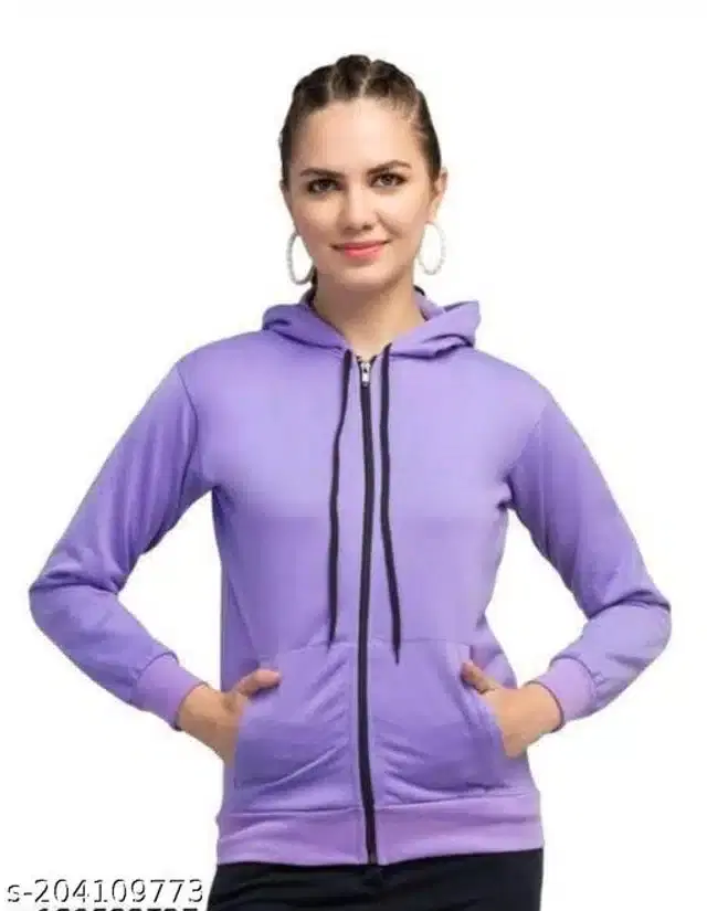 Fleece Full Sleeves Hooded Sweatshirt for Women (Lavender, S)