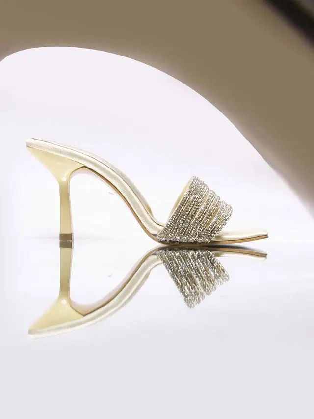 JM Looks Stylish Heels for Women (Gold, 3)