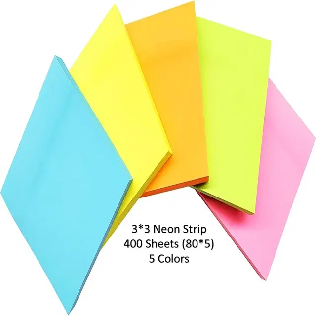 Paper Neon 80 Pcs Sticky Notes, Multicolor, 3x3 inches, Pack of 5