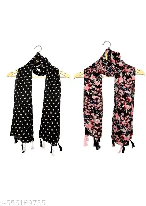 Chiffon Scarves for Women, Black, Pack of 2