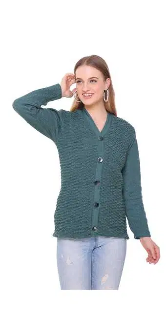 Ragmen Fashion Elegant Women Woollen Cardigan & Sweaters (Green, XXL) (R14)