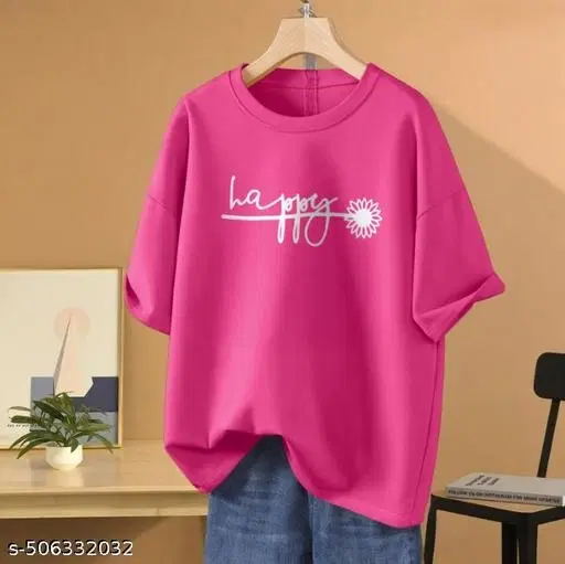 Cotton Blend Printed T-shirt for Women, Pink (XXS)