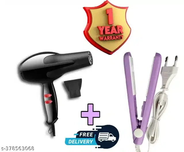 Hair Straightener with Dryer for Men & Women, Multicolor, Set of 2