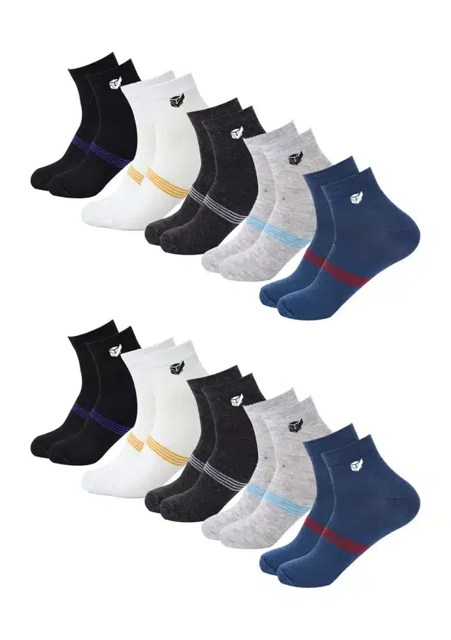 Cotton Ankle Socks for Men, Set of 10 (Multicolor)