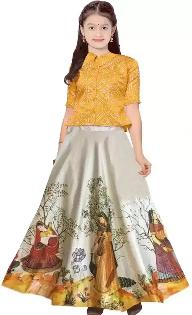 Digital Printed Lehenga Choli for Girls (Orange, 6-7 Years)