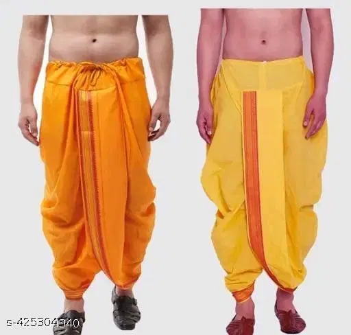 Cotton Silk Dhoti for Men, Pack of 2 (Multicolor, Free Size)