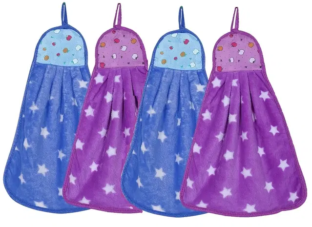 Microfibre Printed Hand Towels, Multicolor, Pack of 4