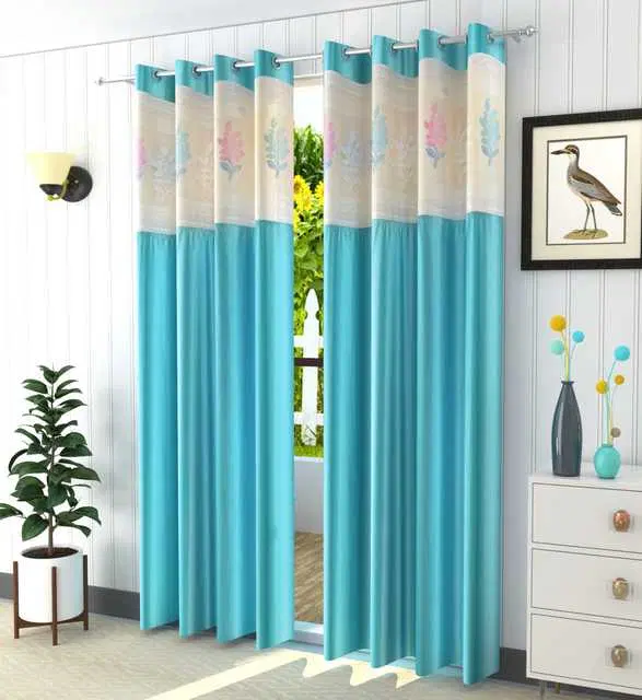 Homefab Polyester Curtains, Aqua Blue, 5 Feet, HF-204