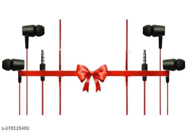 Premium 3.5 mm Jack Wired Earphones, Red & Black, Pack of 2