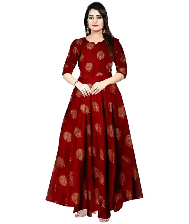 Anarkali Half Sleeves Gown for Women (Rust, XL)