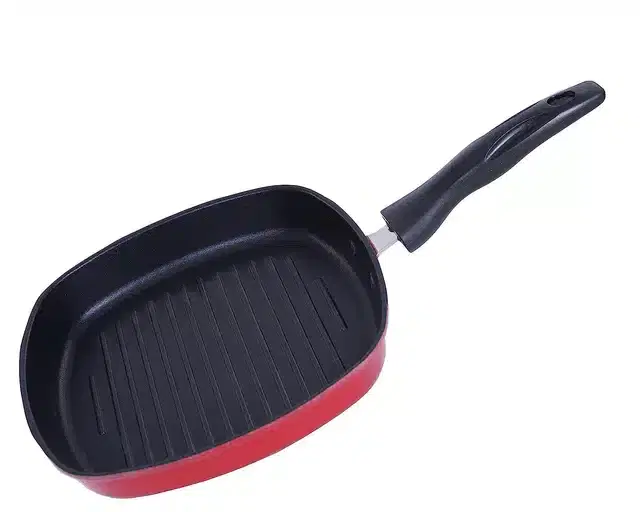 Aluminium Non Stick Square Grill Pan, Red & Black, 22.5 cm