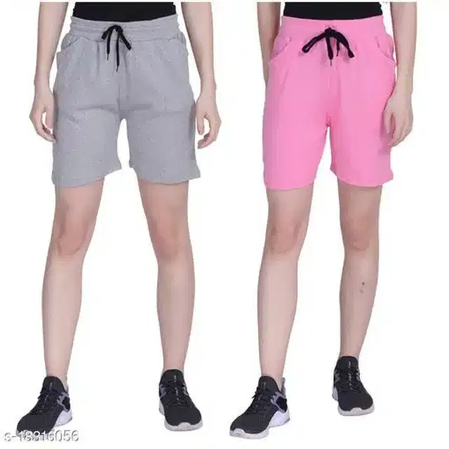 Shorts for Women, Pack of 2 (Grey & Pink, 30)