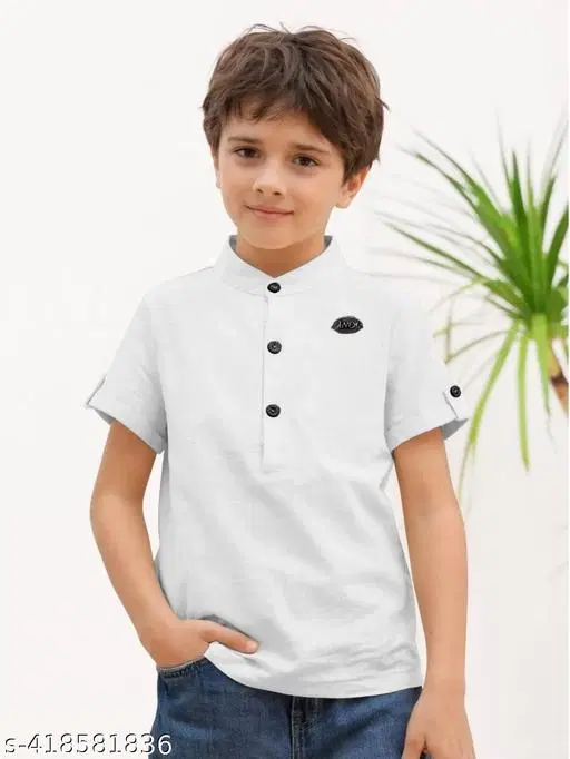 Solid Cotton Blend Kurta Set for Boys (White, 10-11 Years)