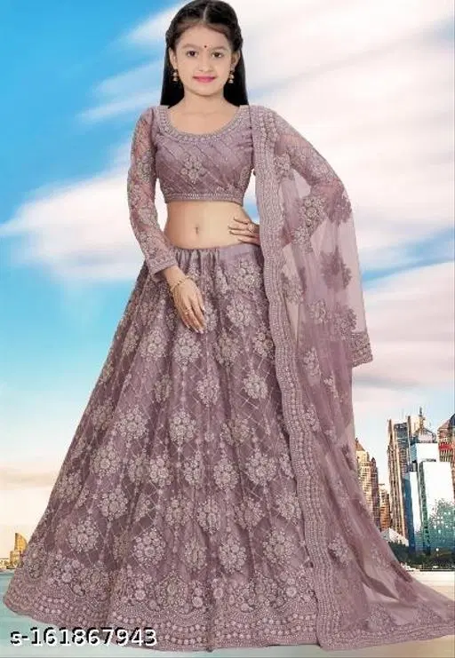 Embroidered Lehenga Choli for Women (Pink, 10-11 Years)