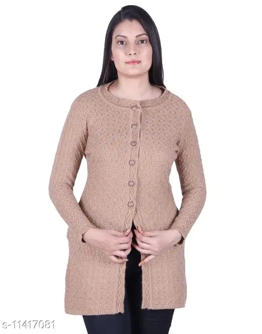 Acrylic Solid Sweater for Women (Beige, L)