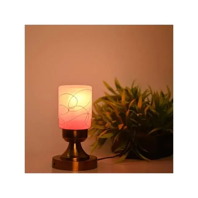 Glass Shade Table Lamp With Brass Base (Pink)