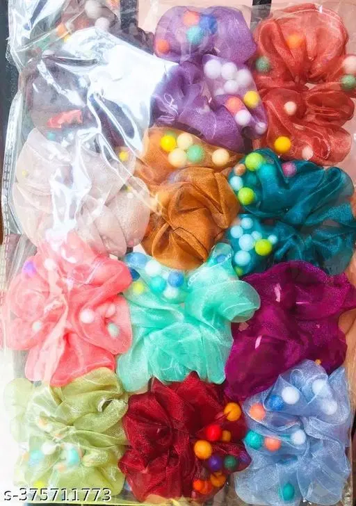 Net Scrunchies for Women, Pack of 12 (Multicolor)