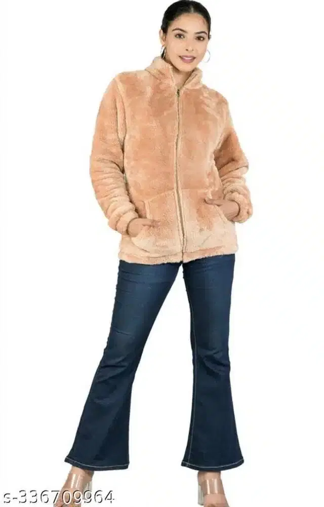 Polyester Full Sleeves Sweatshirt for Women (Light Peach, L)