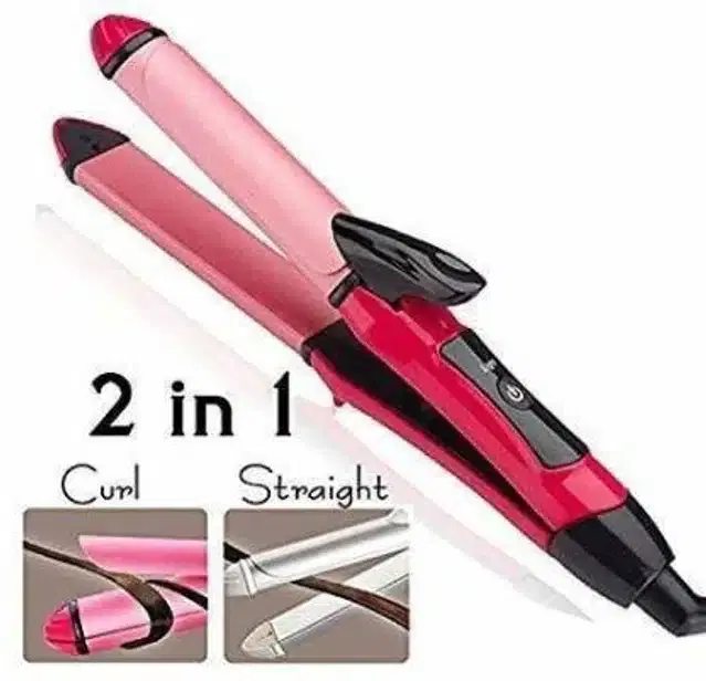 Professional 2 In 1 Hair Straightener And Curler, Pink, 100 W