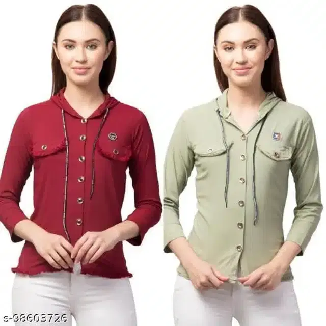 Cotton Blend Sweatshirt for Women, Pack of 2 (Maroon & Sea Green, S)