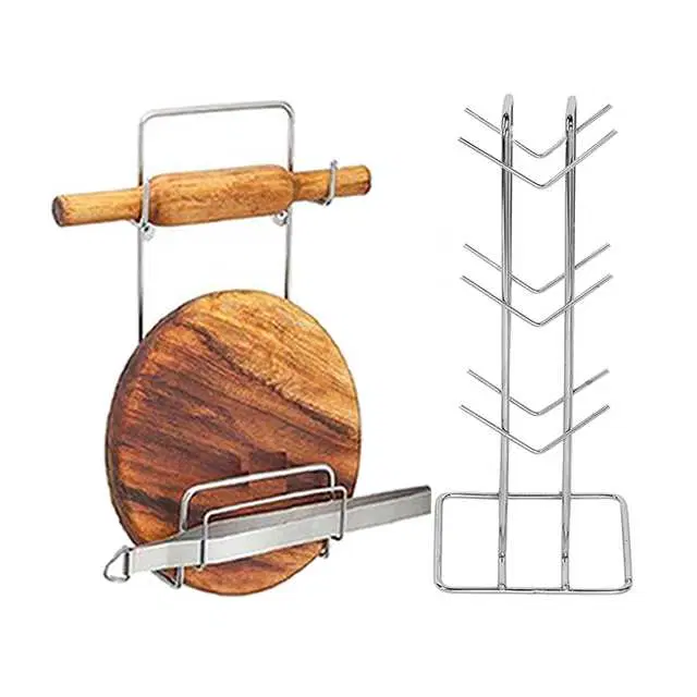 Stainless Steel Cup Stand & Chakla Belan Stand For Kitchen, Set of 2, OC-004