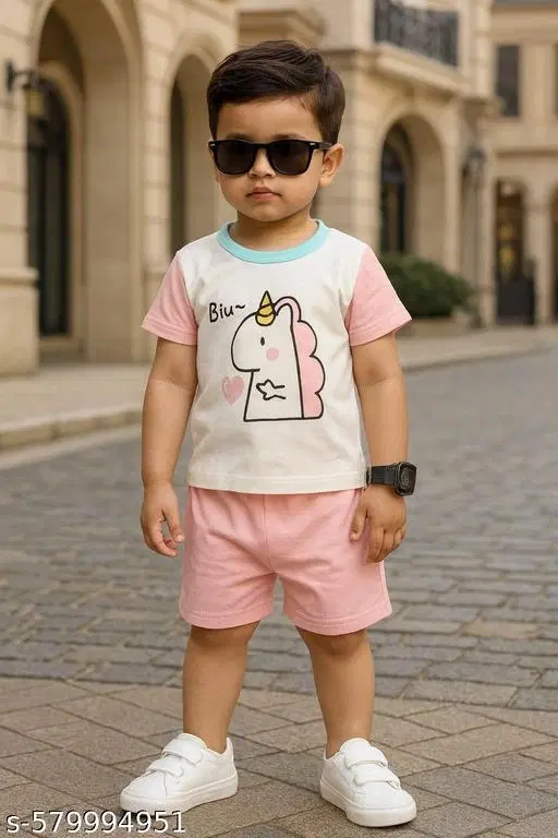 Hosiery Cotton Printed Clothing Set for Kids, Multicolor (9-12 Months)