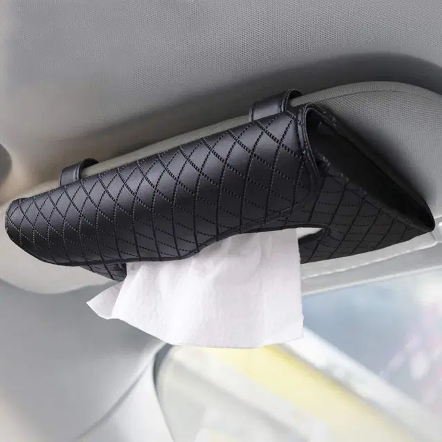 Car Tissue Holder, Sun Visor Tissue Holder, Car Visor Napkin Holder, PU Leather Backseat Tissue Case for Car (Pack of 1) Black