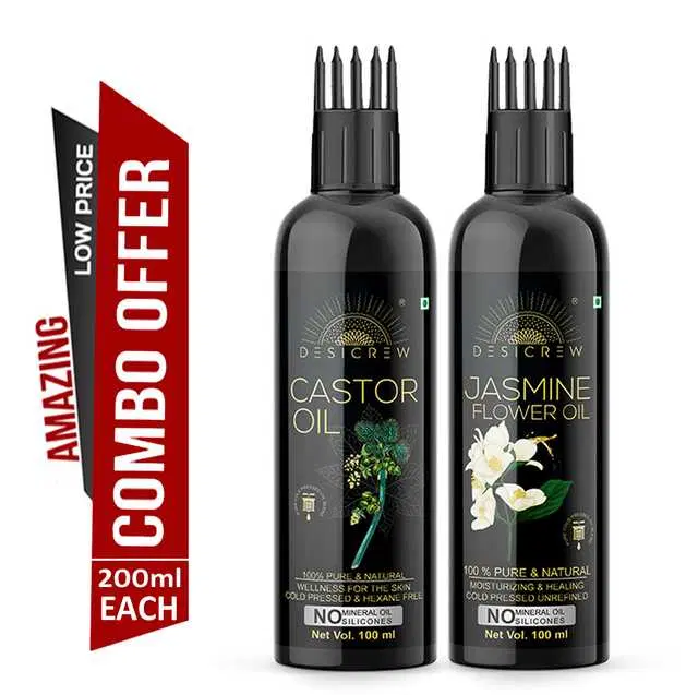Desi Crew Cold Pressed Pure Castor Oil & Jasmine Oil, Pack Of 2, 100 ml, KGE-140
