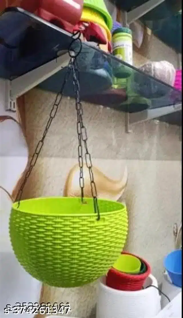 Hanging Flower Pots with Metal Chain, Green