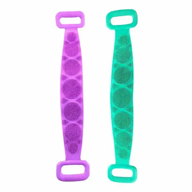 Shopeleven Silicone Back Scrubber Bath Belt Double-Sided Massage Body Wash Towel for Men and Women, Multicolor, Pack of 2