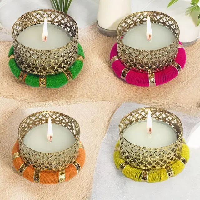 Metal Designer Tealight Candle Holder, Multicolor, 5x5x2 cm, Pack of 4