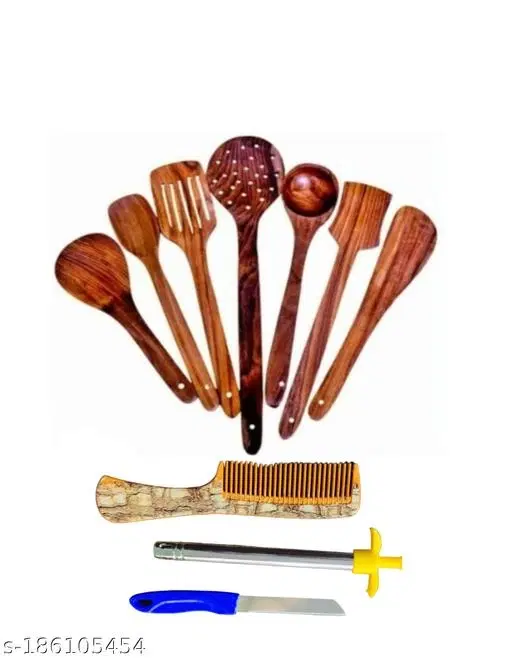 Wooden Kitchen Tools Set, Multicolor, Set of 10