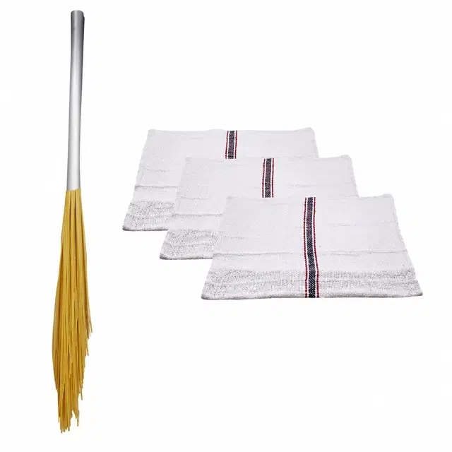 Shagun Plastic Grass Broom & 3 Pc Cleaning Cloth