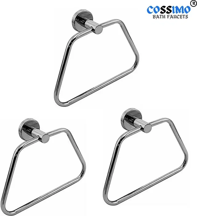 Stainless Steel Multipurpose Towel Ring with Wall Flange, Silver, Set of 3