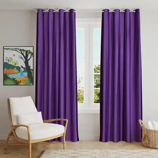 Polyester Solid Window & Door Curtains, Pack of 2, Purple, 5 feet