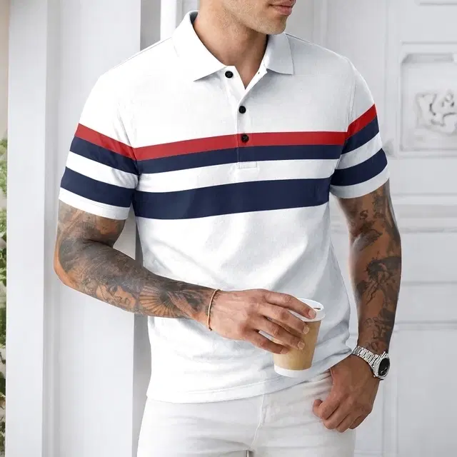 Polo Neck T-Shirt for Men (White, S)