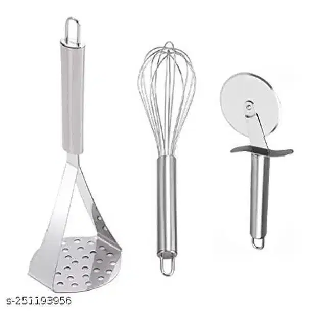 Stainless Steel Potato Masher & Whisker with Pizza Cutter, Assorted, Set of 3