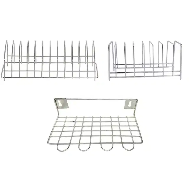 Stainless Steel Plate Stand & Utensil Holder, Set of 3, Silver