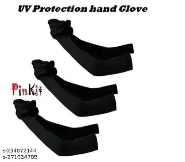 UV Protection Long Sleeves Hand Gloves, Set of 3 (Black)