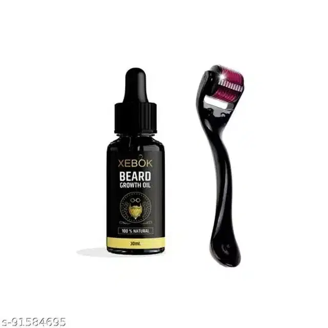 XEBOK Beard Growth Oil, 30 ml with Activator Derma Roller, Pack of 2