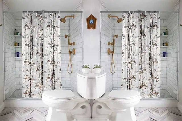 Waterproof Shower Curtain for Bathroom with 16 Hooks, Set of 2, Multicolor, W-97