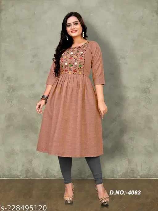 Solid Maternity Kurti Set (Brown, M)