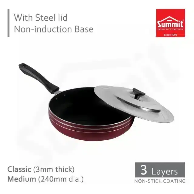 Summit Non-Induction Frypan with Steel Lid, Multicolor, 2 L