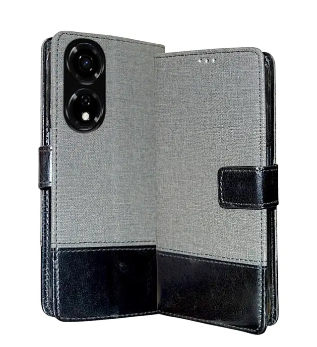 Artificial Leather Flip Cover For Itel P661N / Itel_P55 5G, Grey