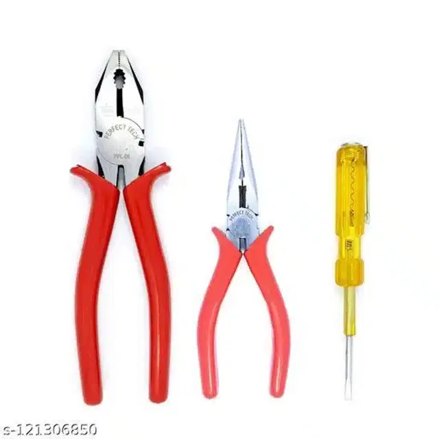 Combination & Nose Plier with Analog Line Tester, Set of 3, Red & Yellow