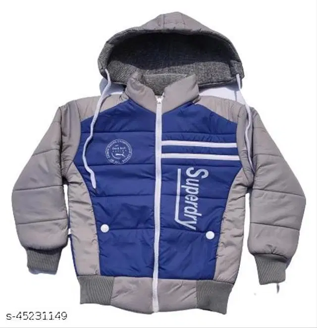 Polyester Jacket for Boys (Blue & Grey, 1-2 Years)