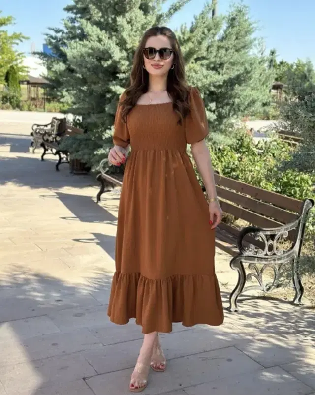 Solid Gown for Women (Brown, XL)