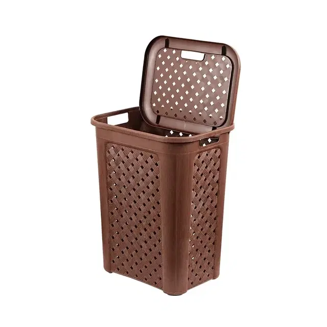 Cello Classic Plastic Laundry Basket With Lid, 30 L, Brown | Lightweight And Portable | Storage Organizer | Convenient Handling | Useful For Storing Clothes, Toys, Books